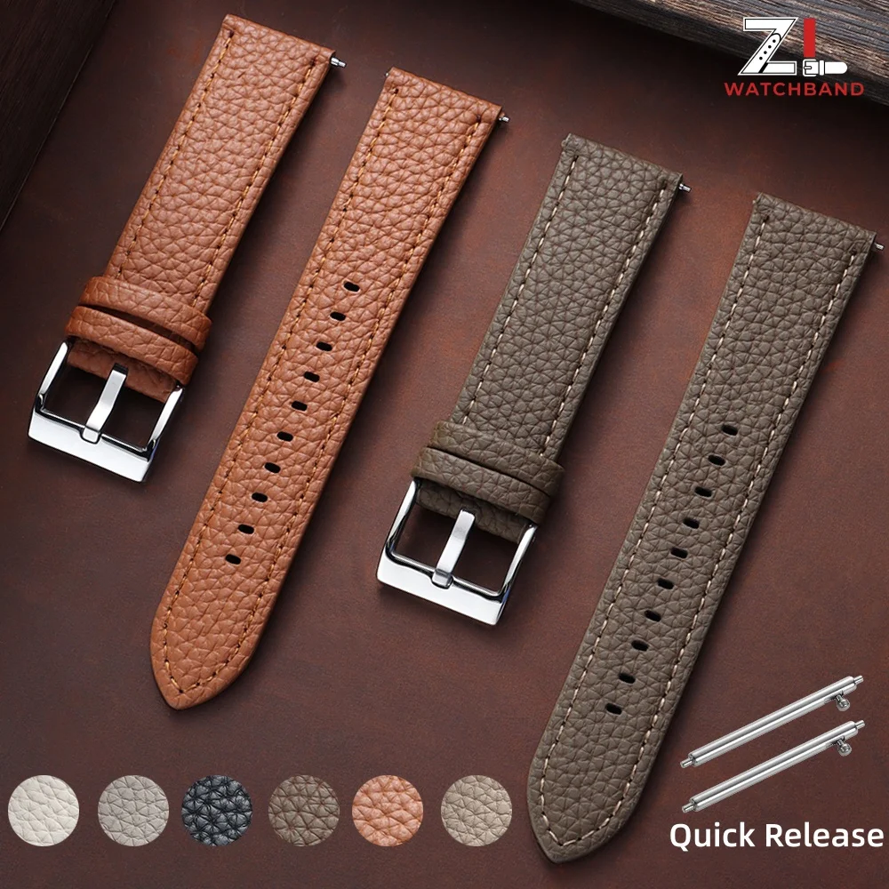 Lychee Pattern Leather Quick Release Watch Strap Bracelet