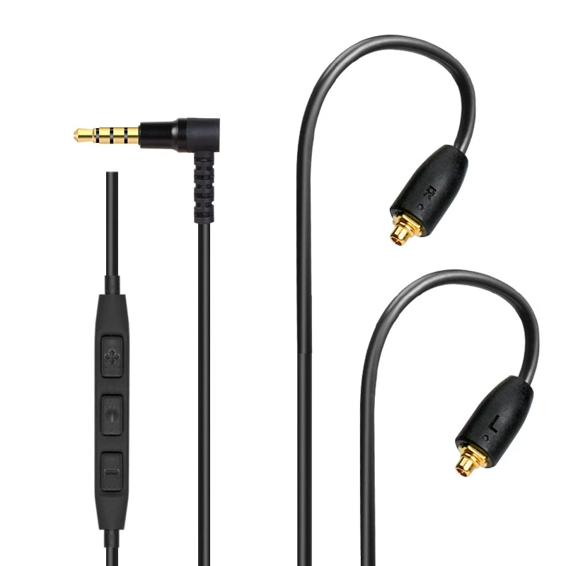 

MMCX Headphones Cable with Microphone Volume Controller Replacement for Shure SE215 SE315 SE425 SE535 SE846 Black Bending Jack