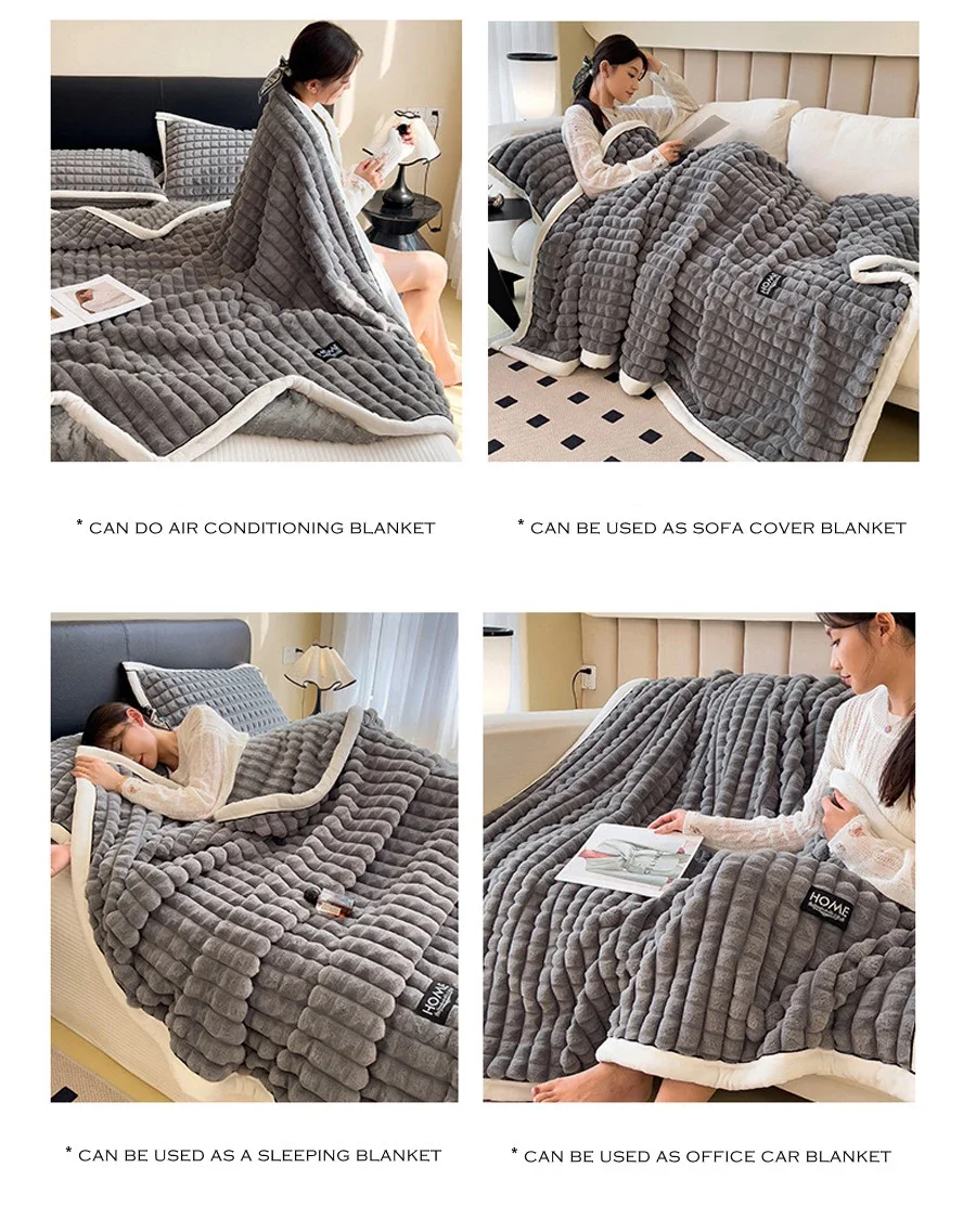 WASART Herbst Winter warme Korallenvliesdecken fürs Bett verdicken karierte Flanelldecke flauschige Steppdecke Wärme Bettlaken extra groß – Detail 6