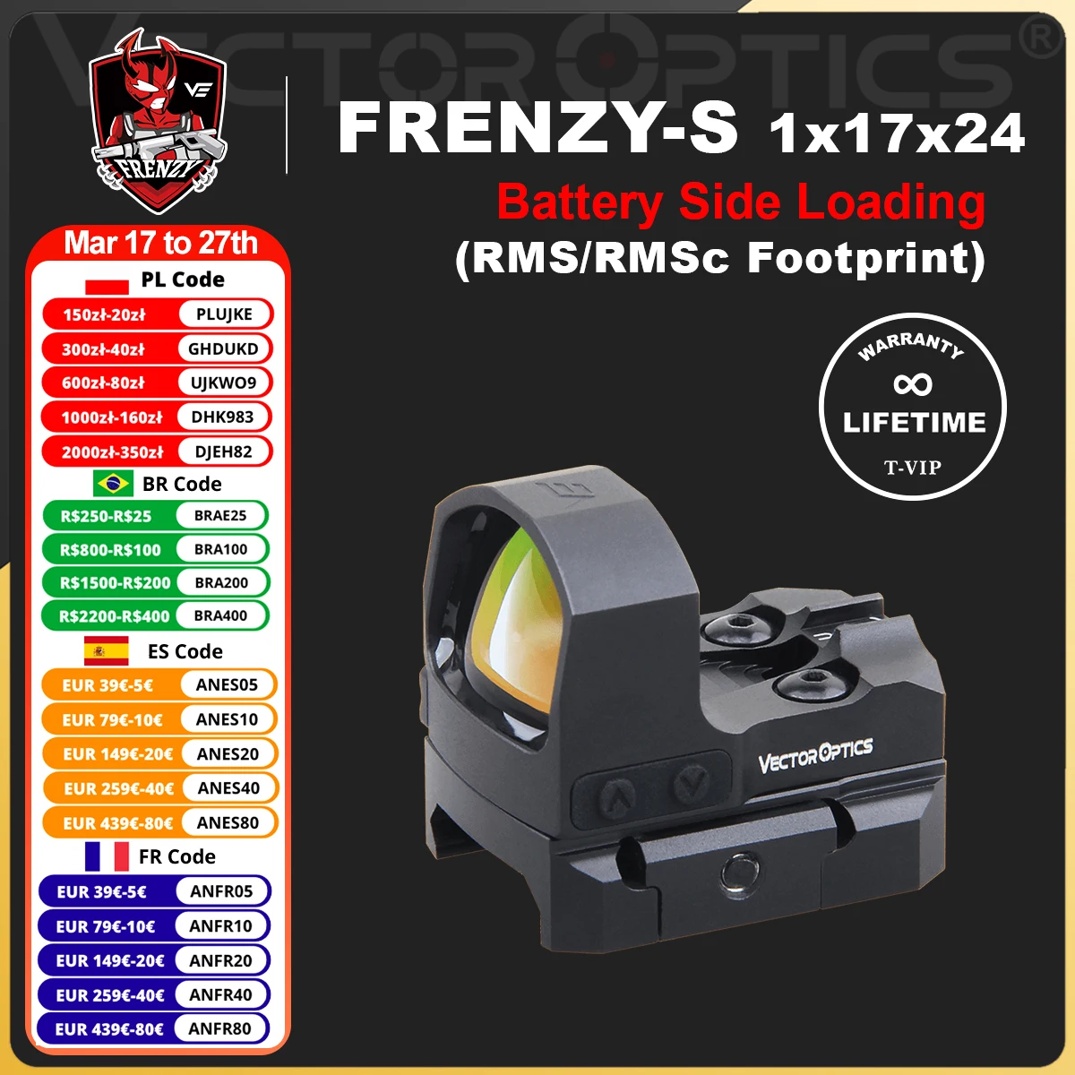 VectorOpticsFrenzyS1x17x24SASBatterySideLoadingRedDotSight