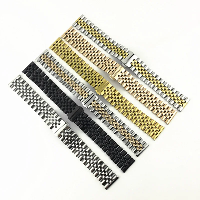 

Stainless Steel Seven Bead Watch Strap 12mm 13mm 14mm 16mm 17mm18mm 19mm 20mm 21mm 22mm Solid Butterfly Buckle Universal Watchba