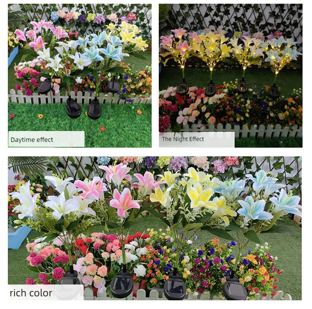 Description Picture 3 of itemSolar Lily Lantern 7 Heads LED Artificial Flower Lantern is used for outdoor courtyard garden decoration lawn ground plug lights