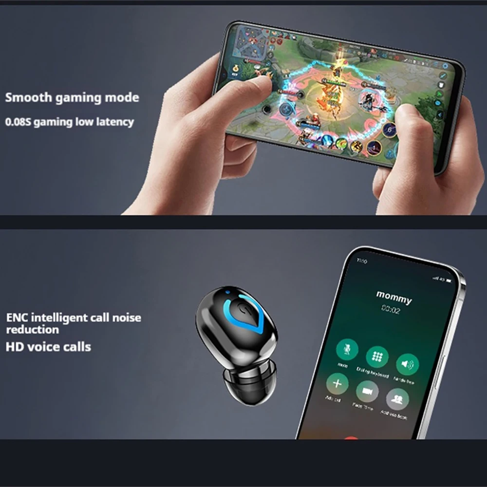 Compact Bluetooth Wireless Earbuds with HD HiFi Stereo and Built-in Microphone