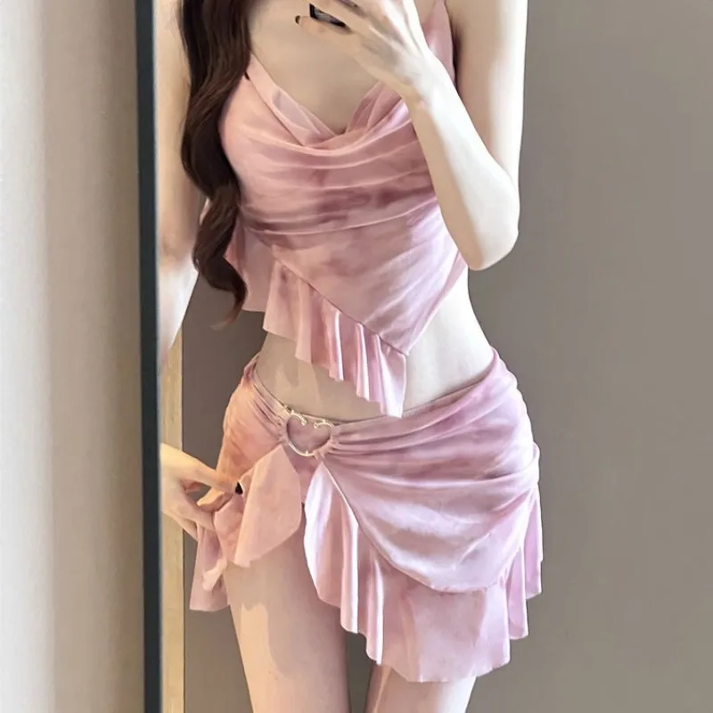 Bikini swimsuit women's 2025 new three-piece set, advanced sense split, meat cover, conservative seaside vacation, niche hot - 2