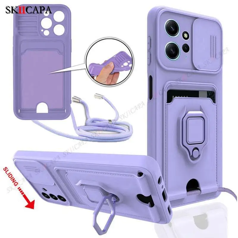 Per Redmi Note 12 Pro Case Crossbody Collana Cordino Slide Case Per Xiaomi Redmi A1 Plus 12C 10C 10A Note 11 10 Pro Stand Cover