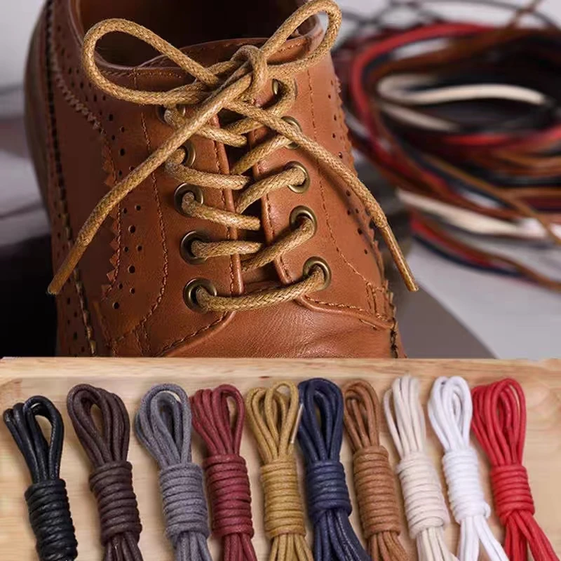 Leather Shoe Laces Strap Pure Cotton Round Lace Waterproof Durable Waxed Shoelaces Boots Oxford