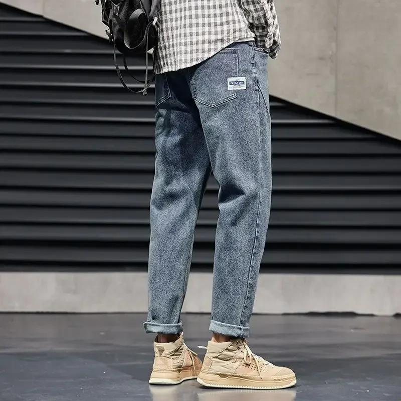 

Men's Jeans Tapered Man Cowboy Pants Straight Light Blue Trousers Soft Y2k Vintage Baggy New in Spring Autumn 2023 Korean Style