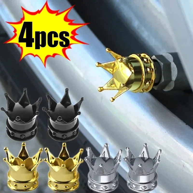 크라운 자동차 타이어 밸브 캡 장식 휠 림 스템 먼지 커버, 크라운 모양 타이어 스타일링 장식 밸브 캡 액세서리, 4 개