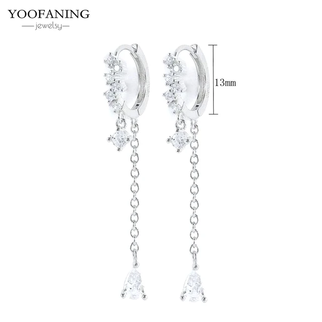 YUXINTOME 1 PC 925 en argent Sterling aiguille d'oreille coloré Zircon chaîne gland boucles d'oreilles pour les femmes deux trous boucle d'oreille bijoux A45