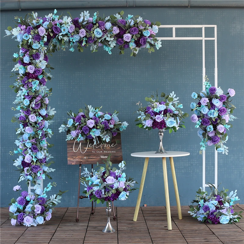 Customized Artificial Flowers Row Blue Purle Silk Outdoor Lawn Fake