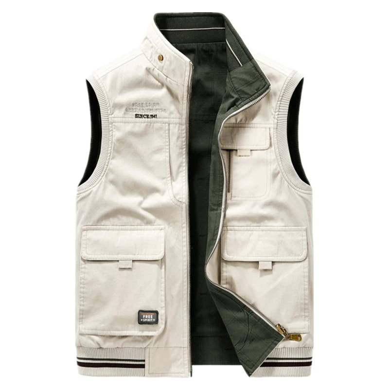 Autumn Winter Men's Cotton Vests Men Multi-pocket Fishing Waistcoat Men Double-sided Military Sleevesless Jackets Plus size 8XL 4