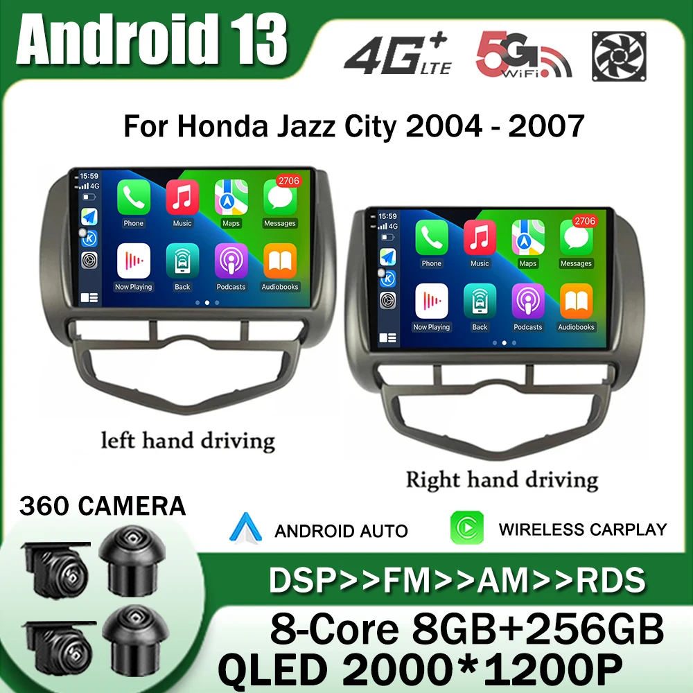 

9" Android 13 Car Radio Multimedia Player GPS Navigation for Honda Jazz City 2004 - 2007 Carplay Navi 2Din DVD 4G WIFI