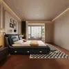 Luxury Multifunction King Size Bed Frame, Modern Smart Platform Bed with 720P Projector/Music Speaker/USB Port/Storage Drawers 5