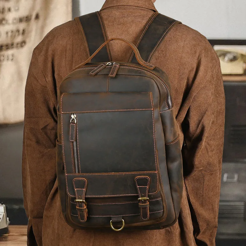 

Рюкзак AETOO из воловьей кожи для работы и работы, вместительный ретро-рюкзак из воловьей кожи в европейском и американском стиле, Крейзи Хорс