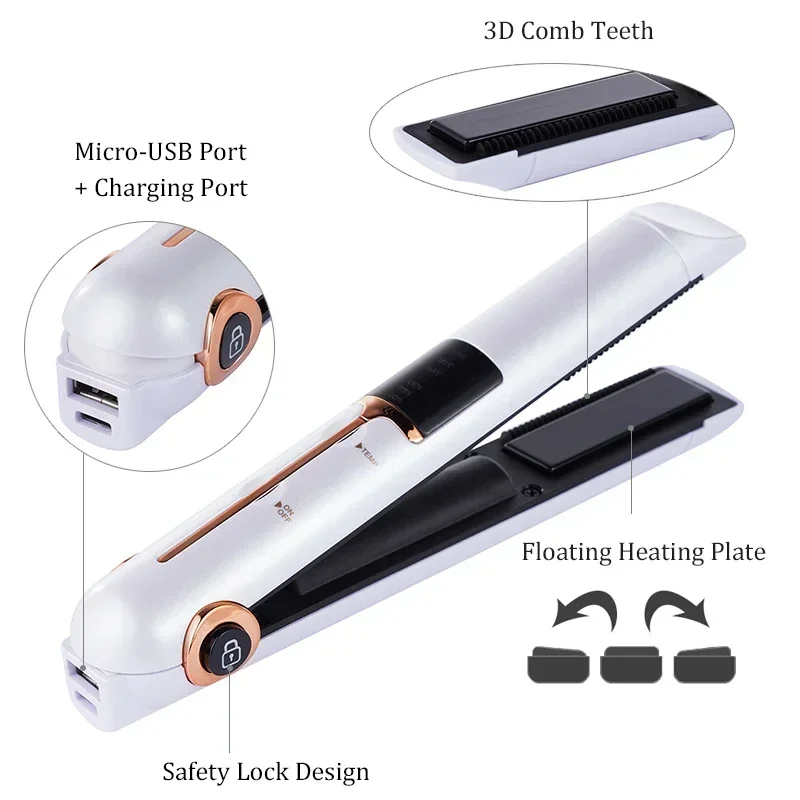 Portable USB Rechargeable Hair Straightener With Power Bank Lock System Travel Flat Irons Wireless Straightening Hair Curler hair straightener hair curler hair iron hair tools