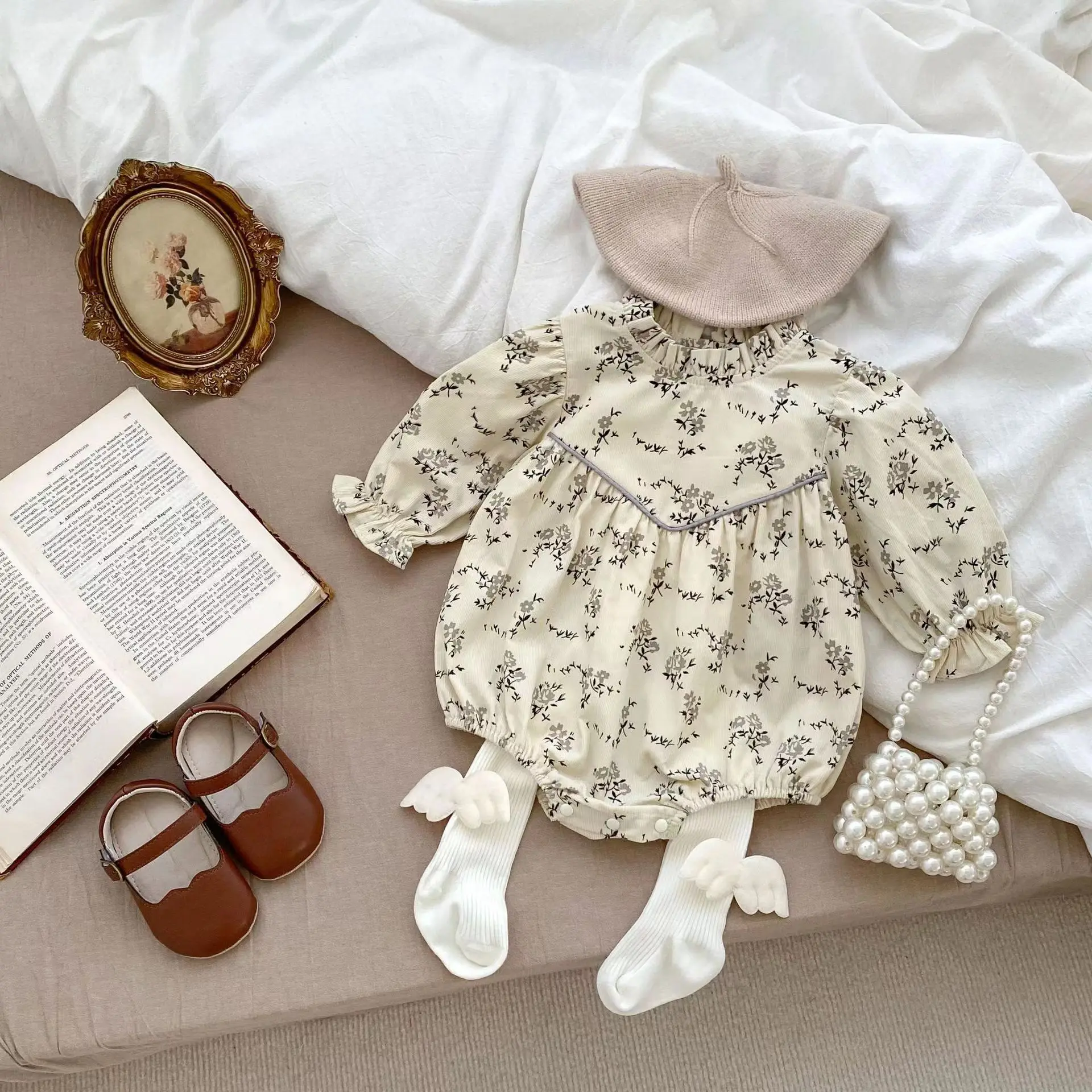 용수철 여아용 귀여운 공주 롬퍼,  꽃 프린트 롬퍼 바디 슈트,  생일 점프수트, Onesies 3T