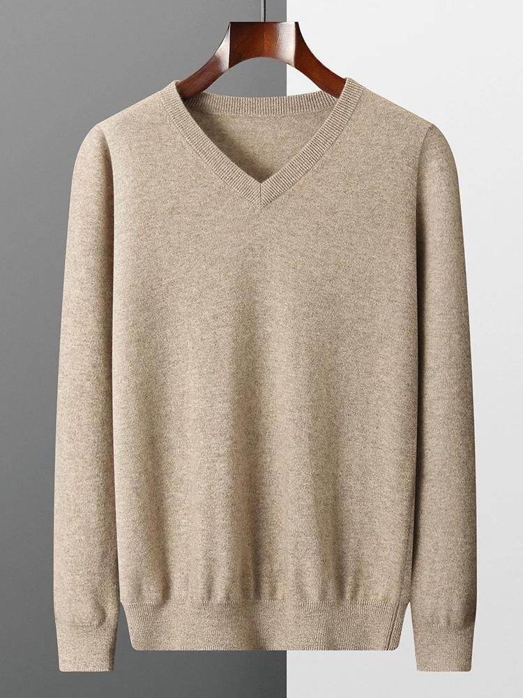 Yoyoselect High Quality Autumn Winter Men Cashmere Sweater V-neck Smart Casual Pullover 100% Cashmere Knitwear Luxury Soft Tops 3