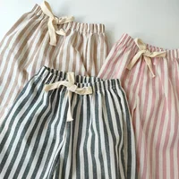 Pantalon à rayures en coton et lin pour garçon et fille, style décontracté, été automne 3