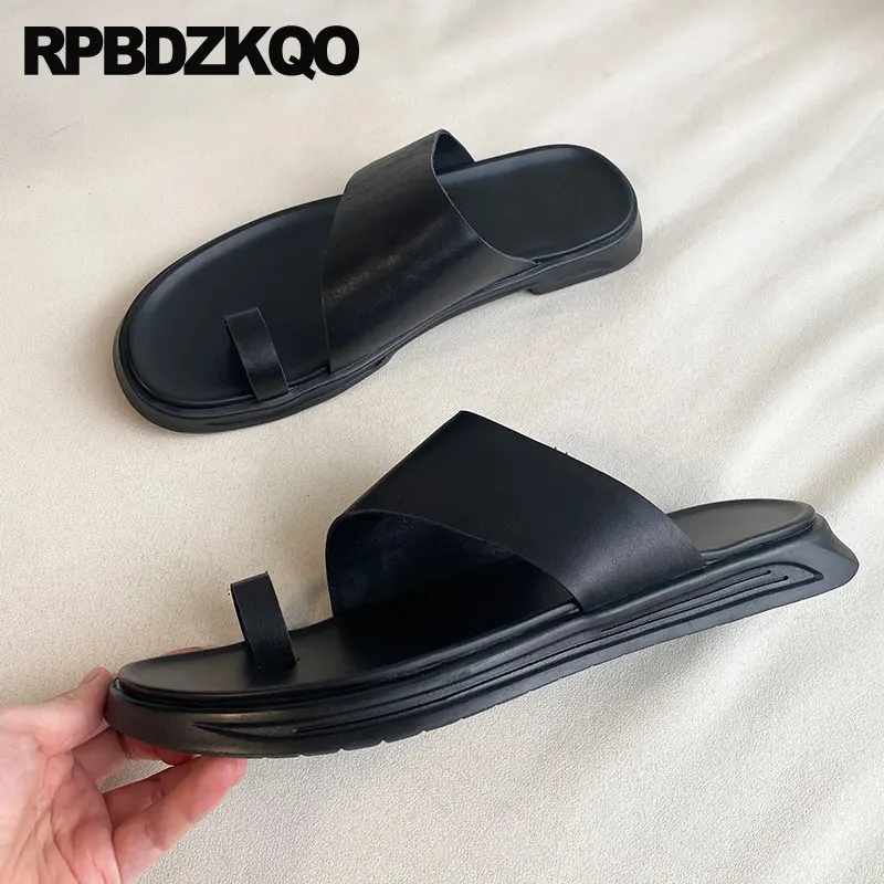 Slip On Toe Loop Open Ring Toe Designer Men Sandals Real Genuine