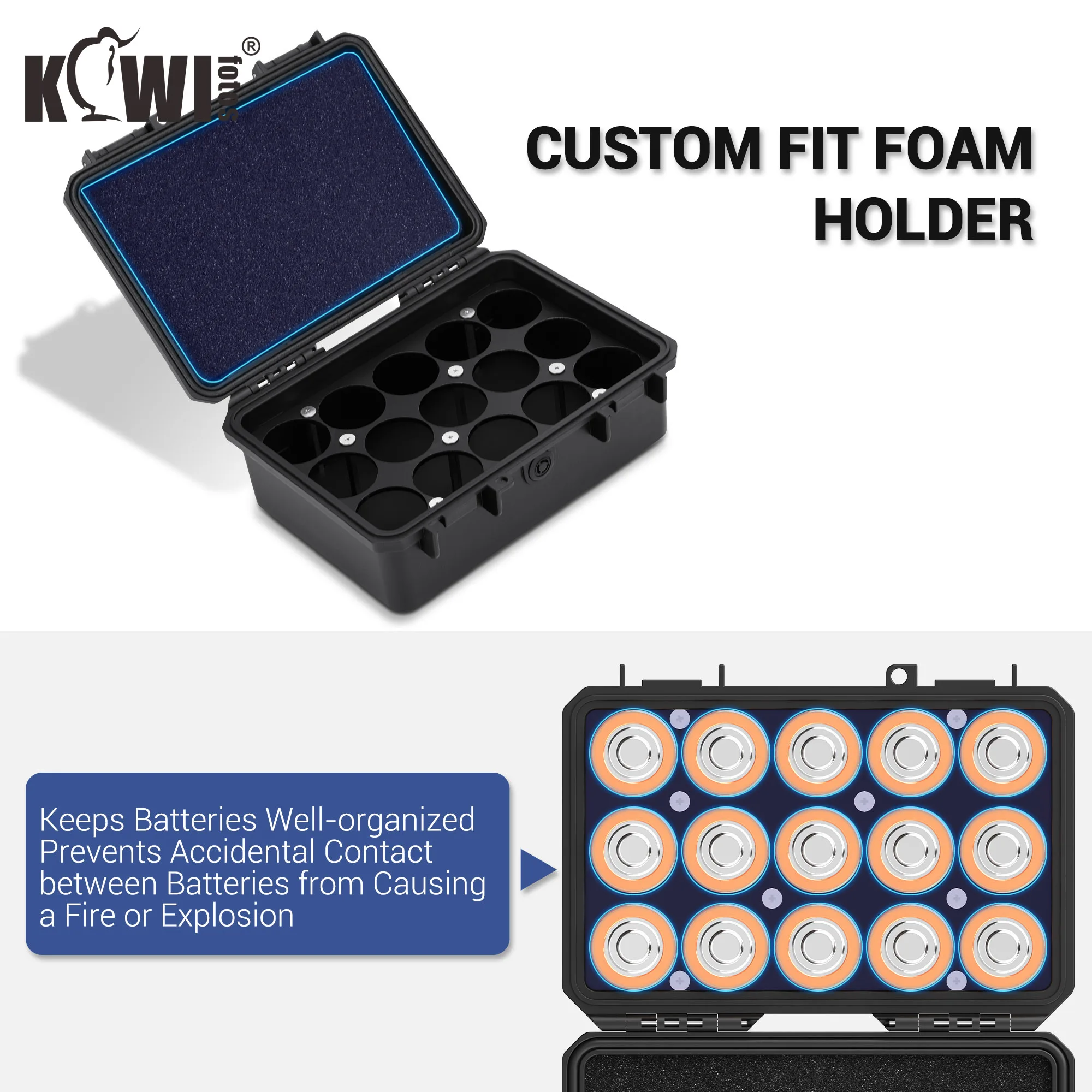KIWIFOTOS 12 Slots 9V & CR2 CR123A Battery Storage Organizer Case IP67 Waterproof Hard Case For CR17345/ CR16340/CR18350/CR15H270 9V Battery Holder For Household Outdoor Camping Fishing