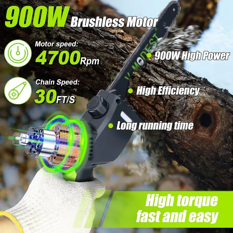 2-IN-1 Cordless Pole Saw 8" & 10" Electric Pole Chainsaw Powered by 21V 4.0Ah battery Automatic Oiler 4LB 15FT Max Extension Saw