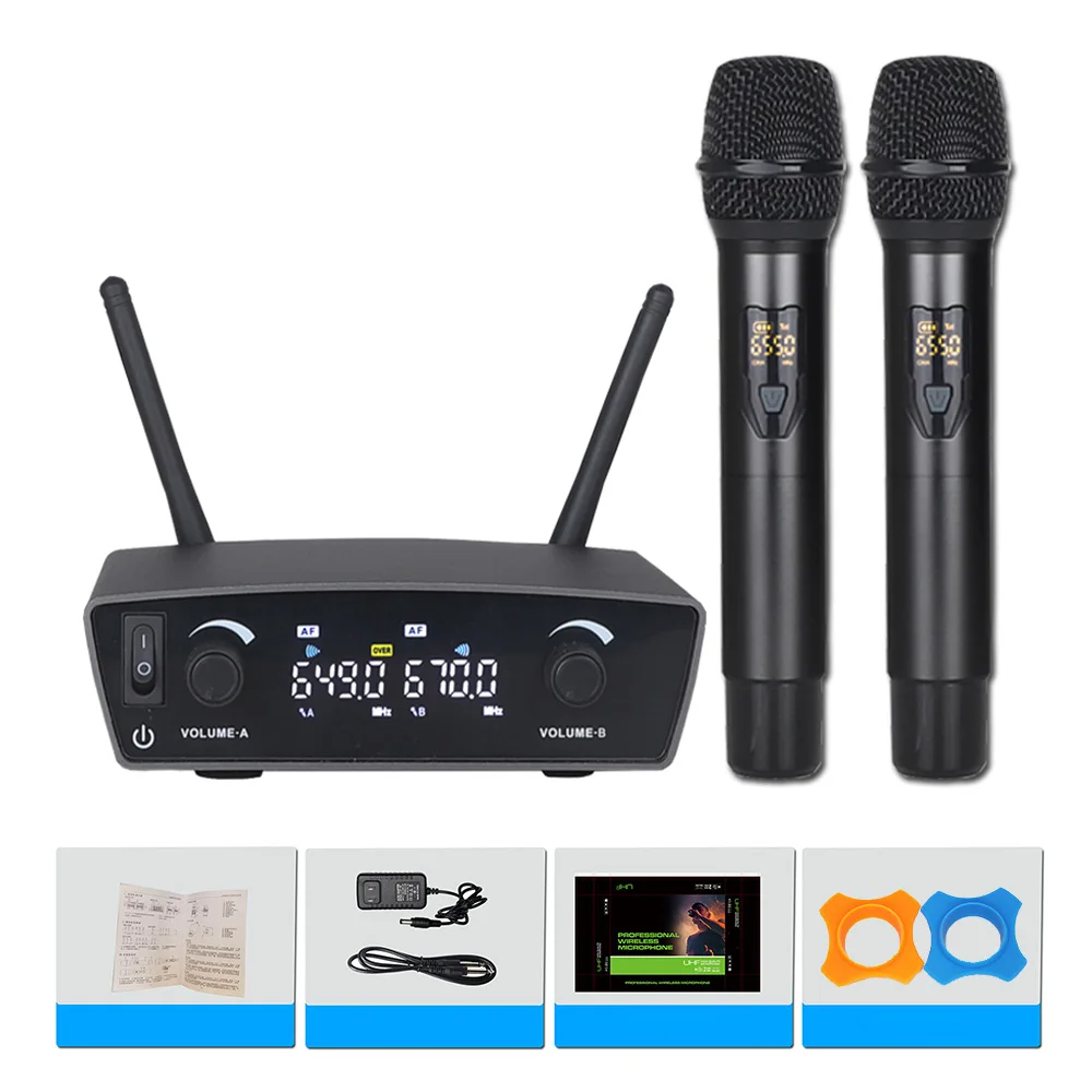 Professional Dual Wireless Microphone System Uhf Dual System Dynamic