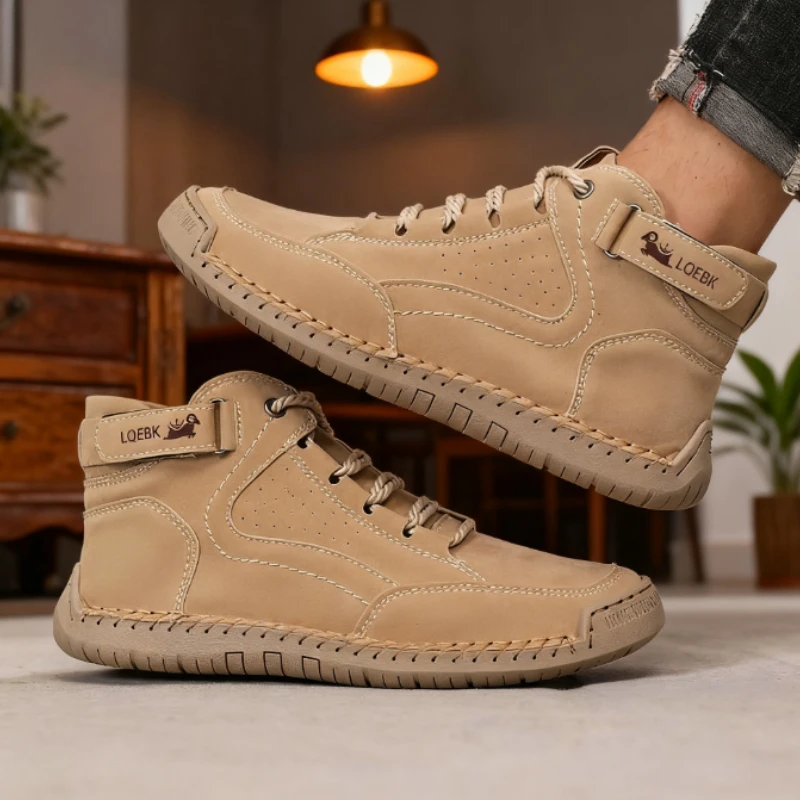 New 2025 Autumn Handmade Leather Men's Boots Design Sneakers Man Breathable Casual Softer Shoes Men Ankle Boots Outdoor Boats