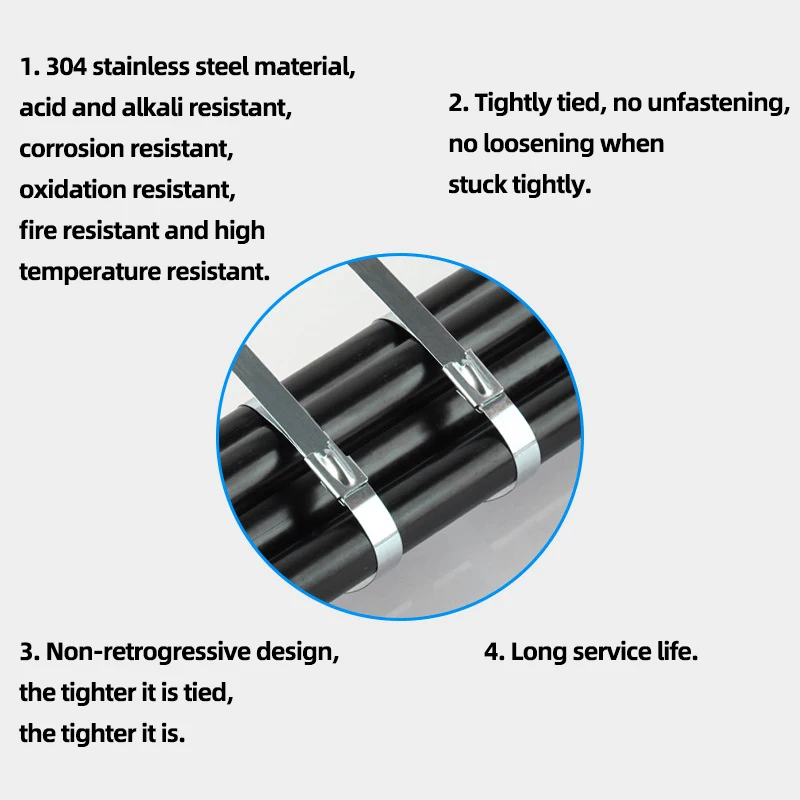 Description Picture 2 of item100 Pcs Stainless Steel Metal Cable Ties Locking Metal Zip-Exhaust Self-sealing Cable Tie Multifunctional Locking Cable Ties