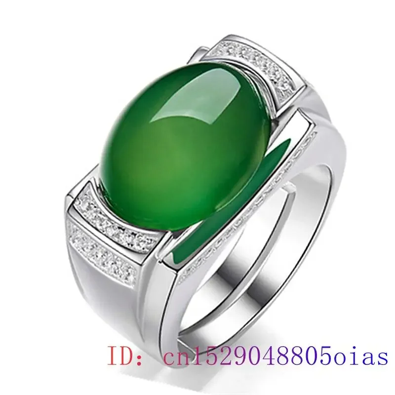 Anillo de Jade verde de Calcedonia para hombre y mujer, joyería de