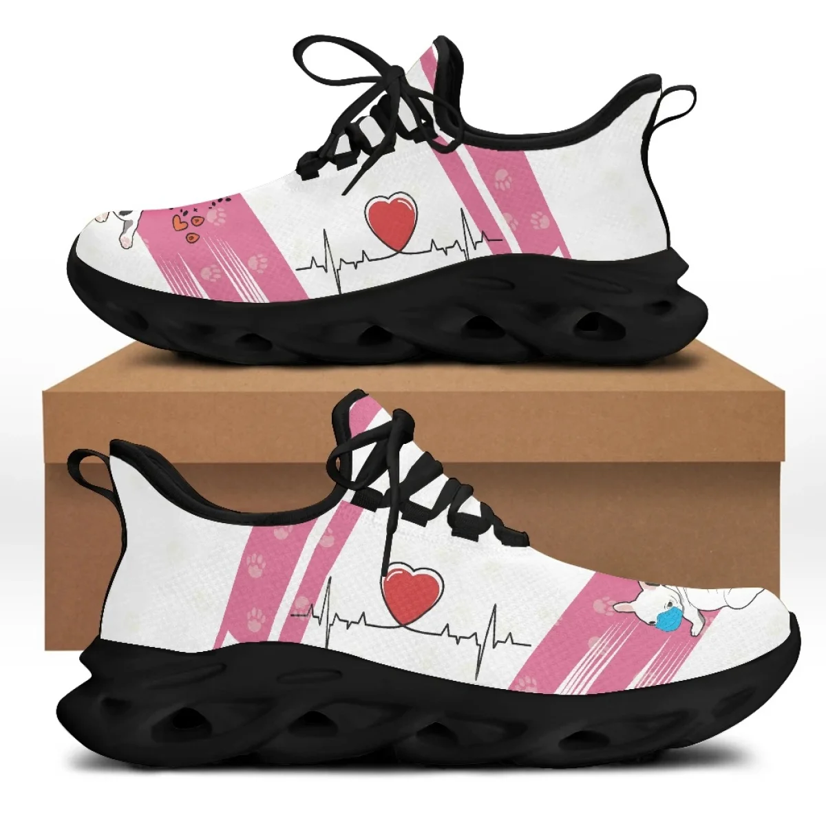 Yikeluo Cute Cartoon Dog Pattern Paramedic Mesh Swing Shoes for Women Casual Platform Shoes Lightweight Ladies Zapatillas Mujer