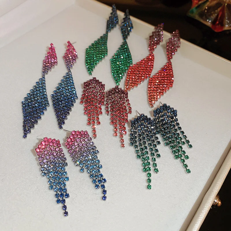 

Color Rhinestone Crystal Drop Earrings Long Tassel Earrings for Women Party Earring Wedding Jewelry