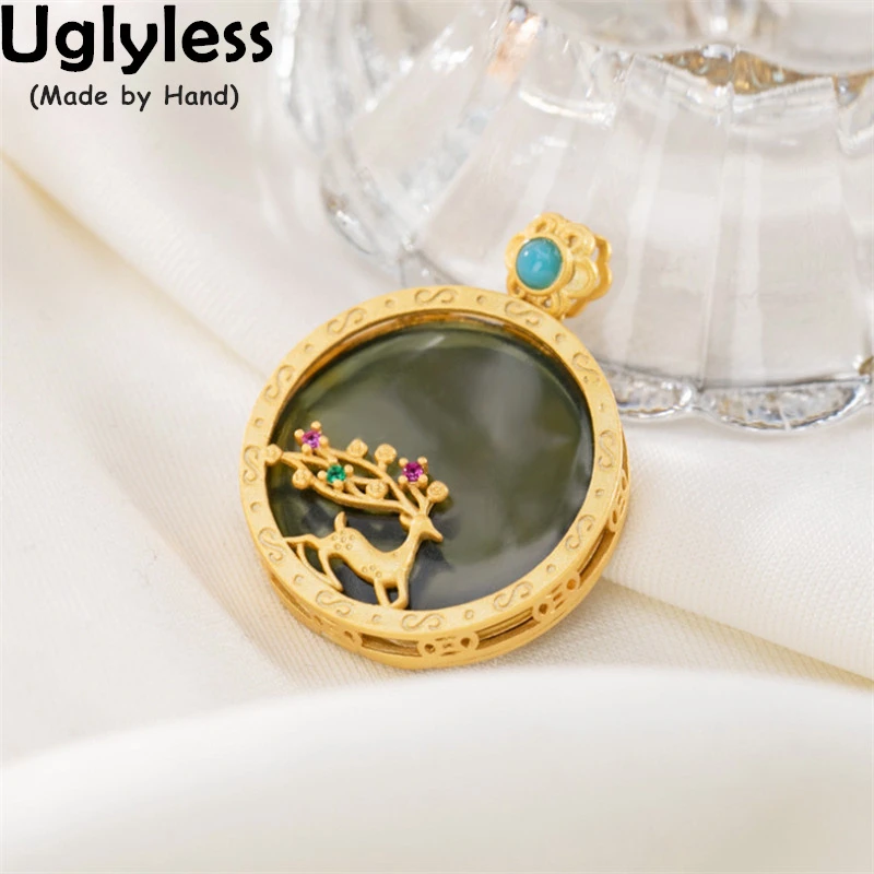 Uglyless bolsita de apertura mujer, carpeta de fotos, joyería para mujer, ámbar azul, collares de ciervo de alce de plata 925, colgantes de medalla de oro, sin cadenas| | - AliExpress