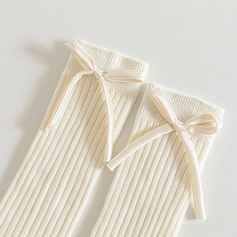 Children Princess Bow Calf High Long Socks Girls Japanese JK Stockings Candy Color Bowknot Calf Socks for Girls School Uniform