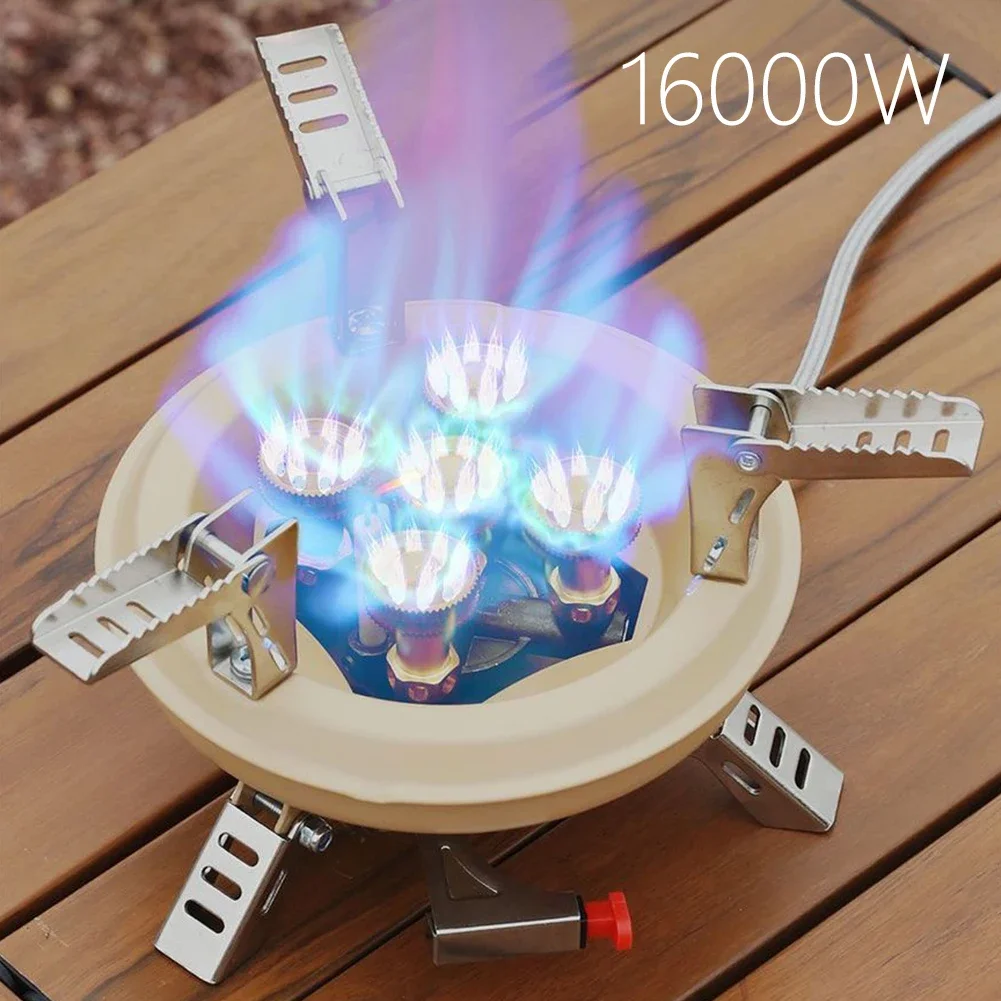 1Pc Camping Camping Gas Stove Portable 16000W Propane Butane Furnace Desktop Folding Five-head Gas Mini Five-Core burner Table