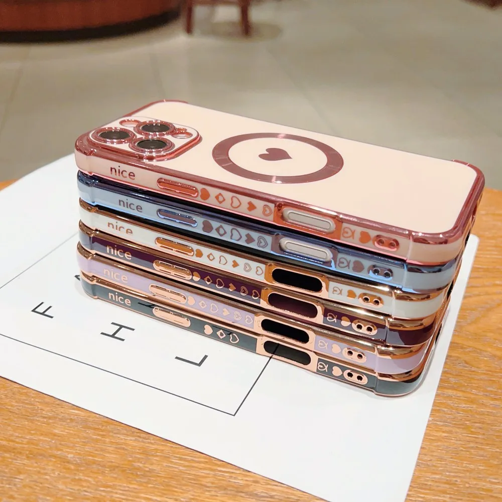Side Heart Plating Shockproof Phone Case with Lens Protection