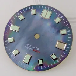 29mm Black & White Mother of Pearl Watch Dial with Date Window and Green Luminous Features (Black)