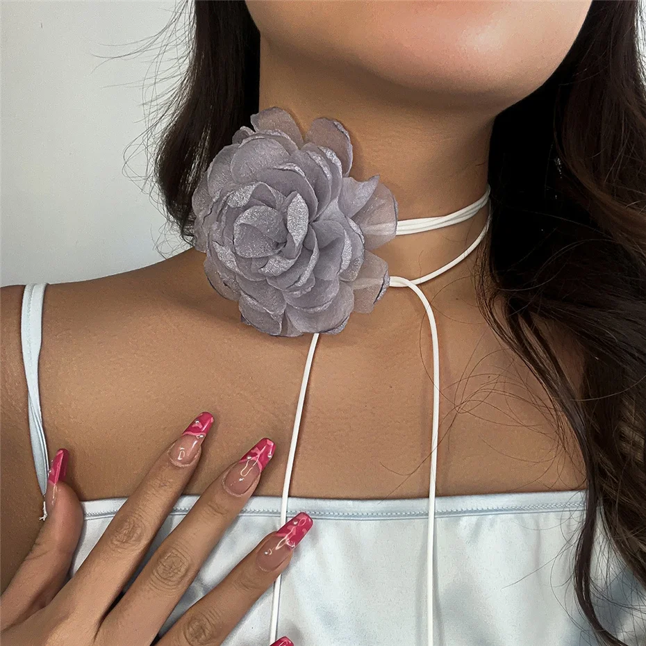 Übertriebene elegante große Rose Blume Schlüsselbein Kette Halskette für Frauen kpop sexy romantische verstellbare Seil Halsreif y2k Accessoires – Detail 24