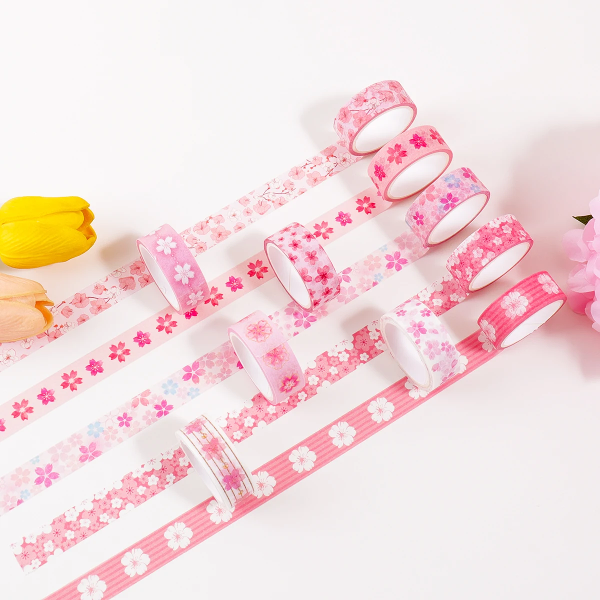 아름다운 벚꽃 패턴 핑크 와시 테이프, 봄꽃 테이프, 스크랩북 저널링 및 아트워크 장식, DIY 선물
