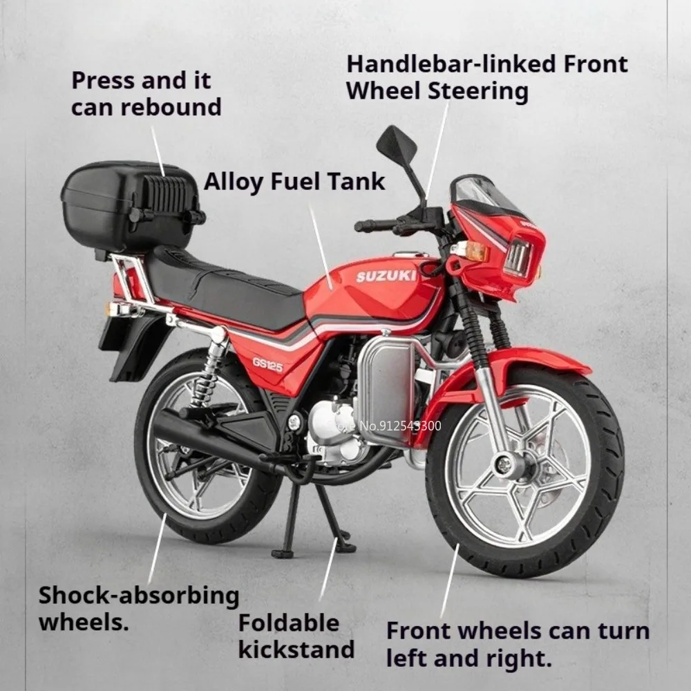 1:12 스케일 스즈키 GS125 하야부사 오토바이 모델 자동차 장난감 사운드 라이트 충격 흡수 고무 타이어 차량 컬렉션 선물 장난감