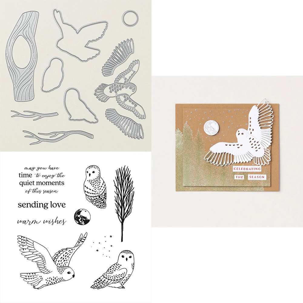 

Owl Wing Branch Metal Cutting Dies and Clear Silicone Stamps Sending Love Warm Wishes For DIY Scrapbooking Paper Card Crafting