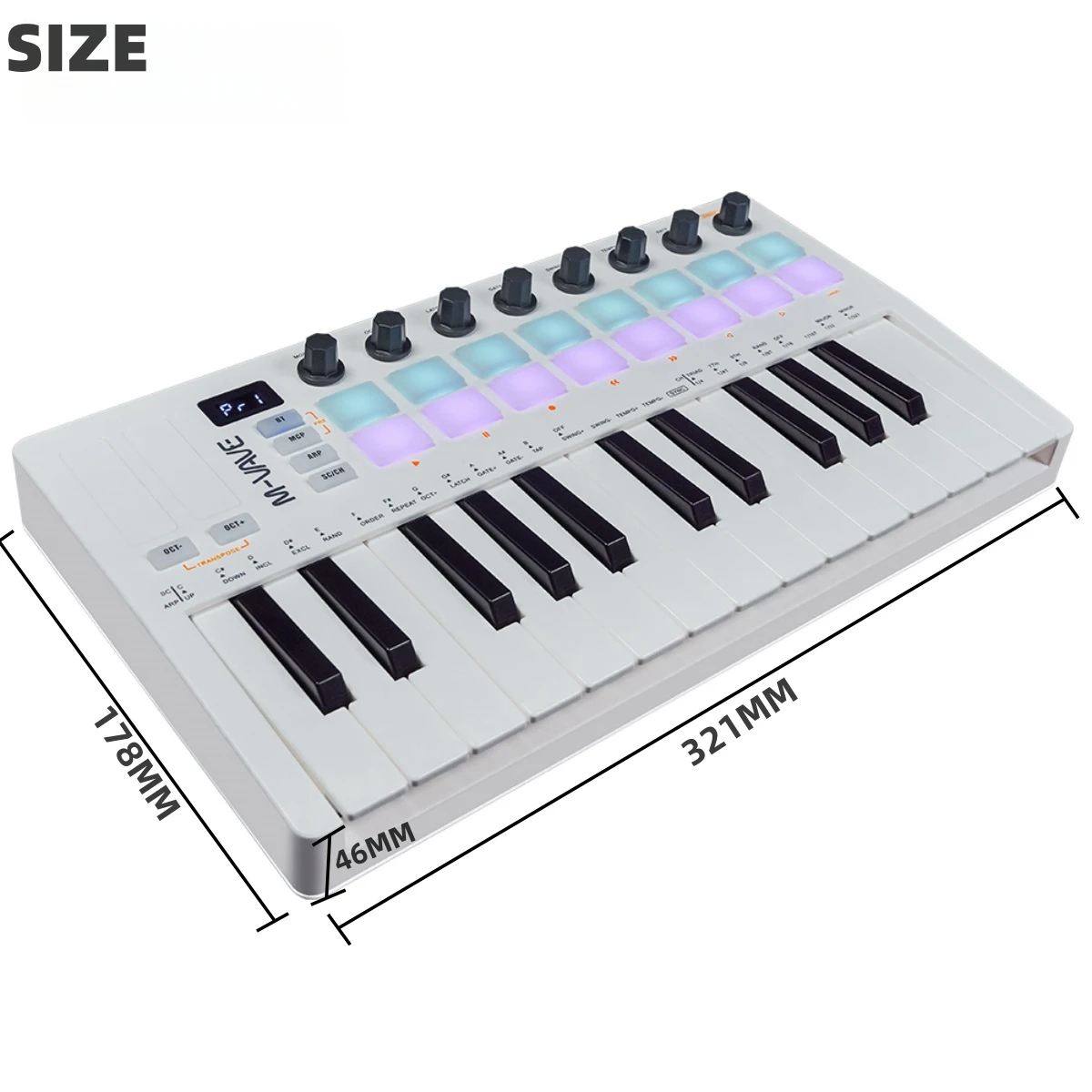 MIDI Pad Controller MIDI Control Keyboard 25 Key USB Mini 16 RGB Drum Pads 8 Knobs With Music Production Software Included M-VAVE SMK-25 II