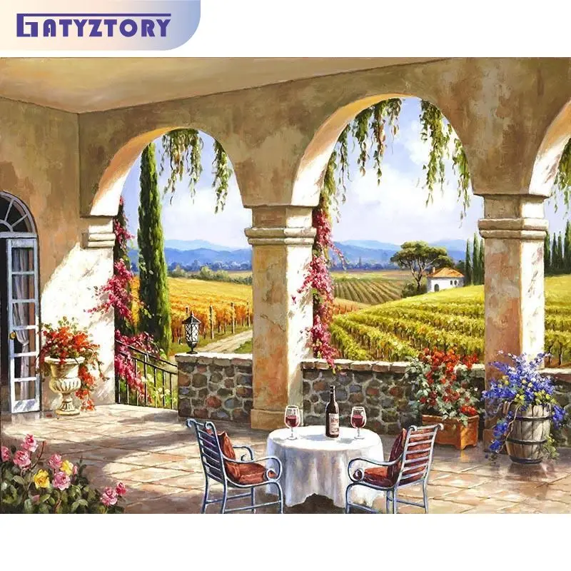

GATYZTORY 60x75cm Painting By Numbers Handiwork Patio Scenery Number Painting On Canvas Decorative Painting Diy Gift Artwork