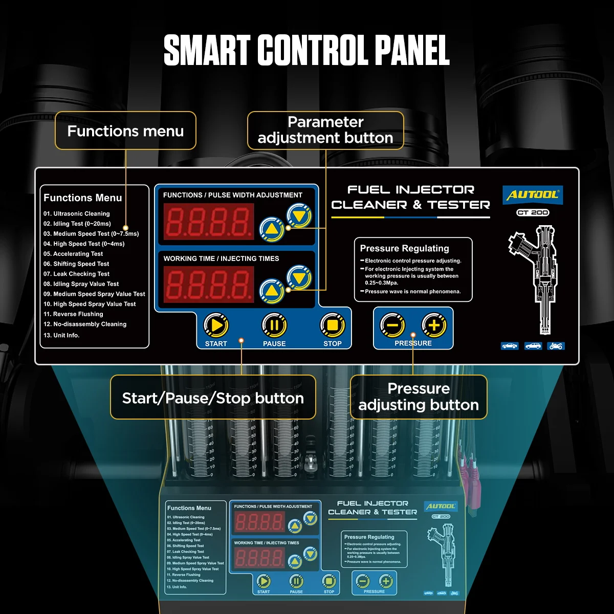 AUTOOL CT200 سيارة حاقن الوقود تستر آلة التنظيف 11...