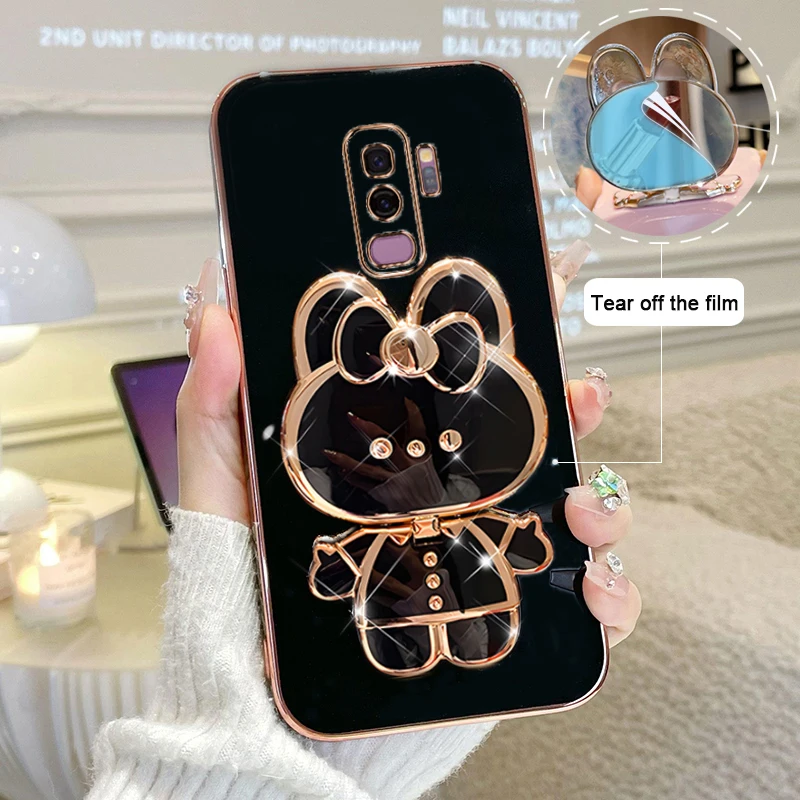 Luxury Plating Square TPU Glossy Phone Case with Cute Stand and Soft Silicone Back Cover