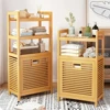 Bamboo Laundry Basket Wooden Storage Hamper With Tilt Out Basket 3/4 Tier Bathroom Rack Multi-function Laundry Hamper with Shelf 5
