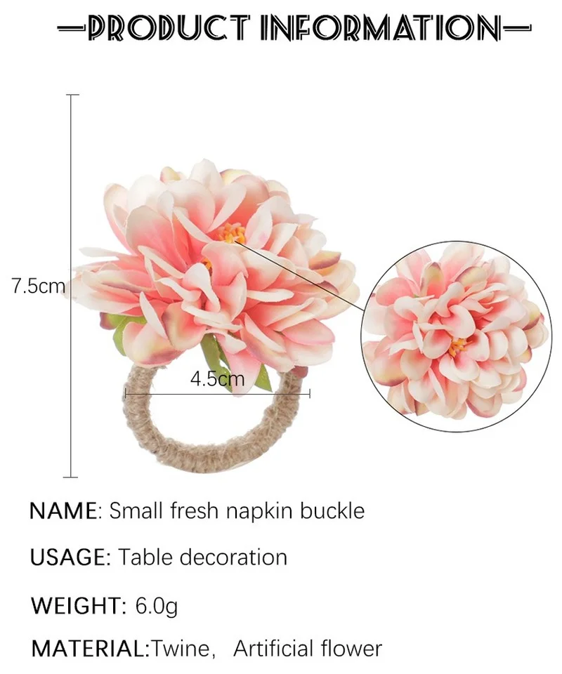 4pcs/pack Flower Napkin Ring Napkin Holder Dinner Table Decorations Wedding Valentine's Banquet Lily Chrysanthemum Rings
