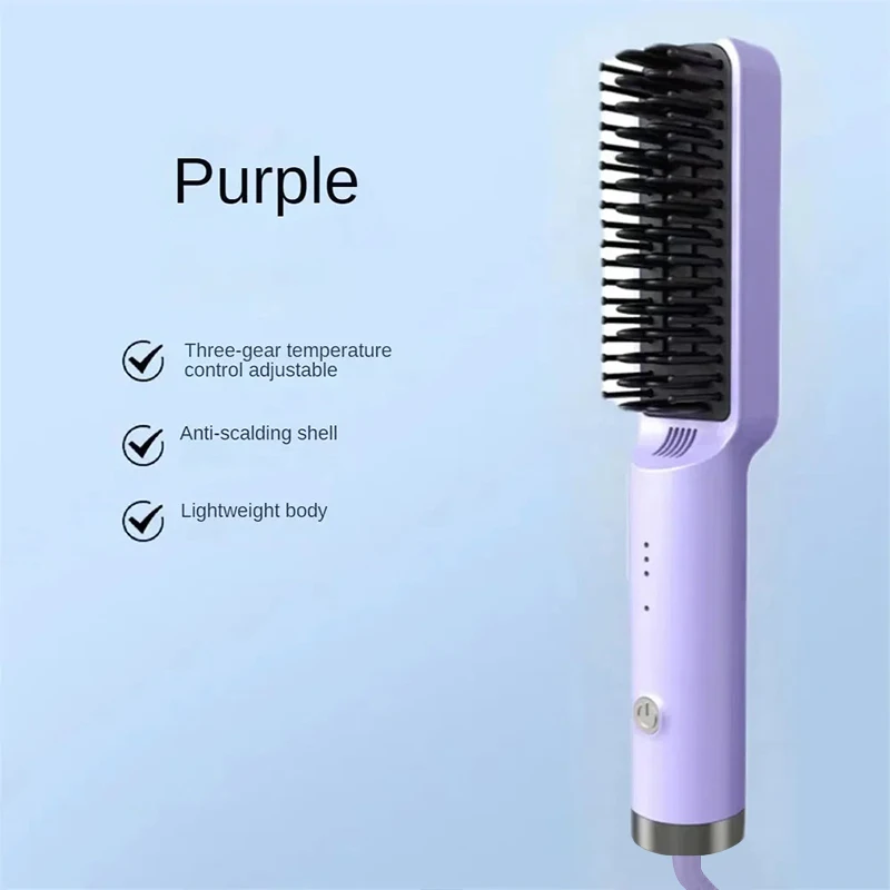 Rechargeable Hair Straightener Brush Portable Hot Comb Straightening Fashionable Negative Ion Wireless Care Straightening Comb 5