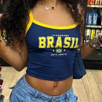 Y2K Europe and the United States summer top female spice traf sling short vest top spice Brazil letters street casual wear pure 1
