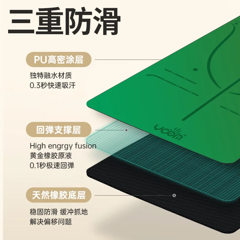 &zwnj; Professional Natural Rubber Yoga Mat-Non-Slip Home Fitness Mat with Alignment Guide Lines&zwnj; &zwnj;