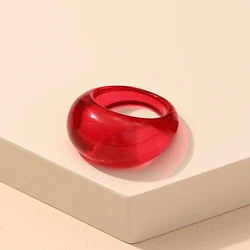 Vibrant Korean Acrylic Vintage Round Rings for Women - Bold Kpop - Inspired Punk Fashion Jewelry (Khaki)